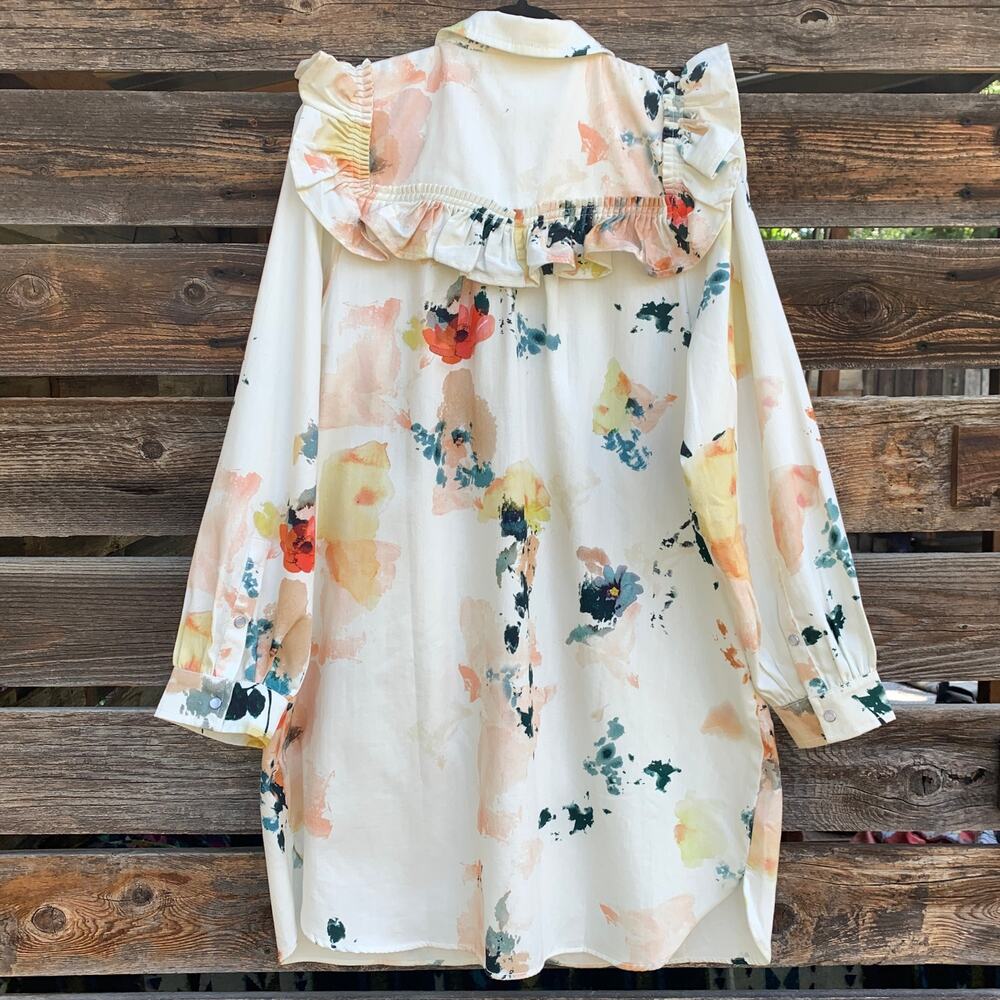 NEW Anthropologie Pilcro Shirt Dress Floral LongSleeve Ruffled Mini Size 1X Plus - Picture 4 of 10